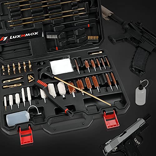 Luxhmox 59-In-1 Universal Hunting Rifle Pistol Gun Cleaning Kit For All Shotguns - Carrying Case Including Cotton Mop, Bronze Brushes, Brass Jags, Brass Rods, Empty Oil Bottles (Black) #TOP6
