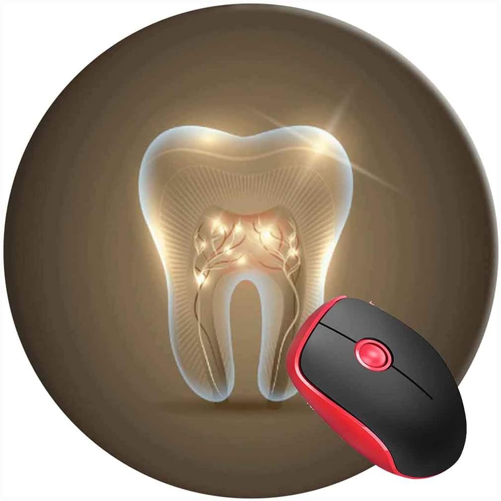 Mouse Pad Tooth Dentistry Dental for Dentists, Round Mousepad, Non-Slip Rubber Base Mouse Mat for Laptop and Computer