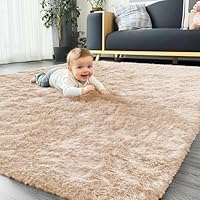 Homaxy Fluffy Shaggy Rugs Living Room, Large Anti Slip Carpet, Machine Washable Soft Thick Pile Bedside Rug for Kids Bedroom, Nursery - Beige, 160 x 220 cm