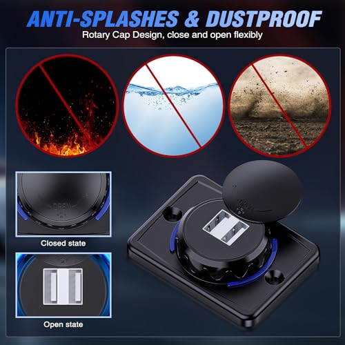 Image of Nilight Quick USB Outlet Socket Dual USB Connector | 12V 24V Dual USBs 5V 4.8A Car Outlets with Waterproof Cover Rotating Cap LED Light for Cars Trucks Motorcycle RVs Campers