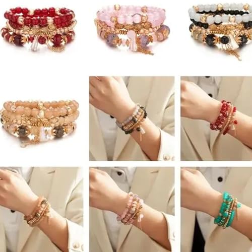 Image of ROYAL NEEDS Fashionable Beaded Multilayer Bracelets for girls and women's. Multicolor flexible crystal Bohemian Stackable Bracelets for women's