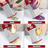 Urbanstrive Cheese Grater With Container, Professional Cheese Grater with Handle, Stainless Steel Graters for Kitchen Handheld, Box Grater with 4 Sides for Vegetables, Ginger, Potatoes (Red) — image 3