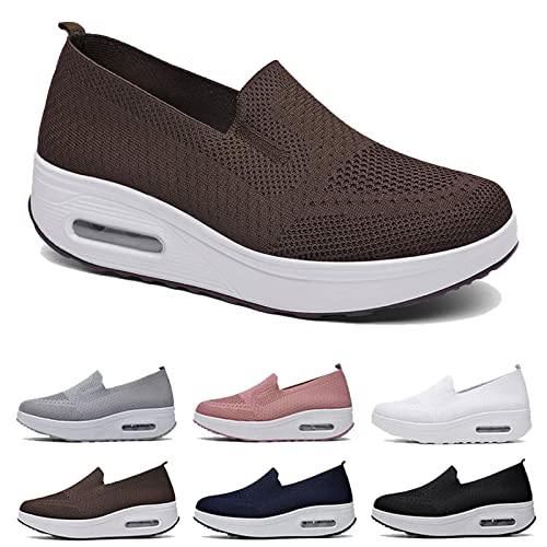 BIUBIULOVE Women's Orthopedic Sneakers,Air Cushion Platform Mesh Sneaker Sandals,Arch Support Diabetic Walking Sandals (Dark Brown,UK-8/42)