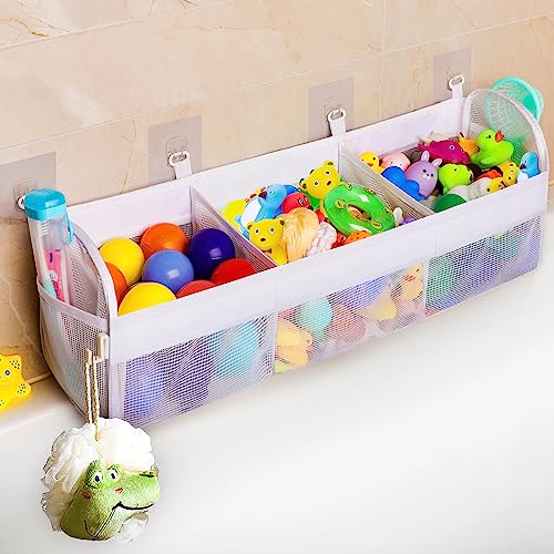 Image of Dofilachy 3 Compartment Large Capacity Bathtub Toy Organizer, White, Unisex