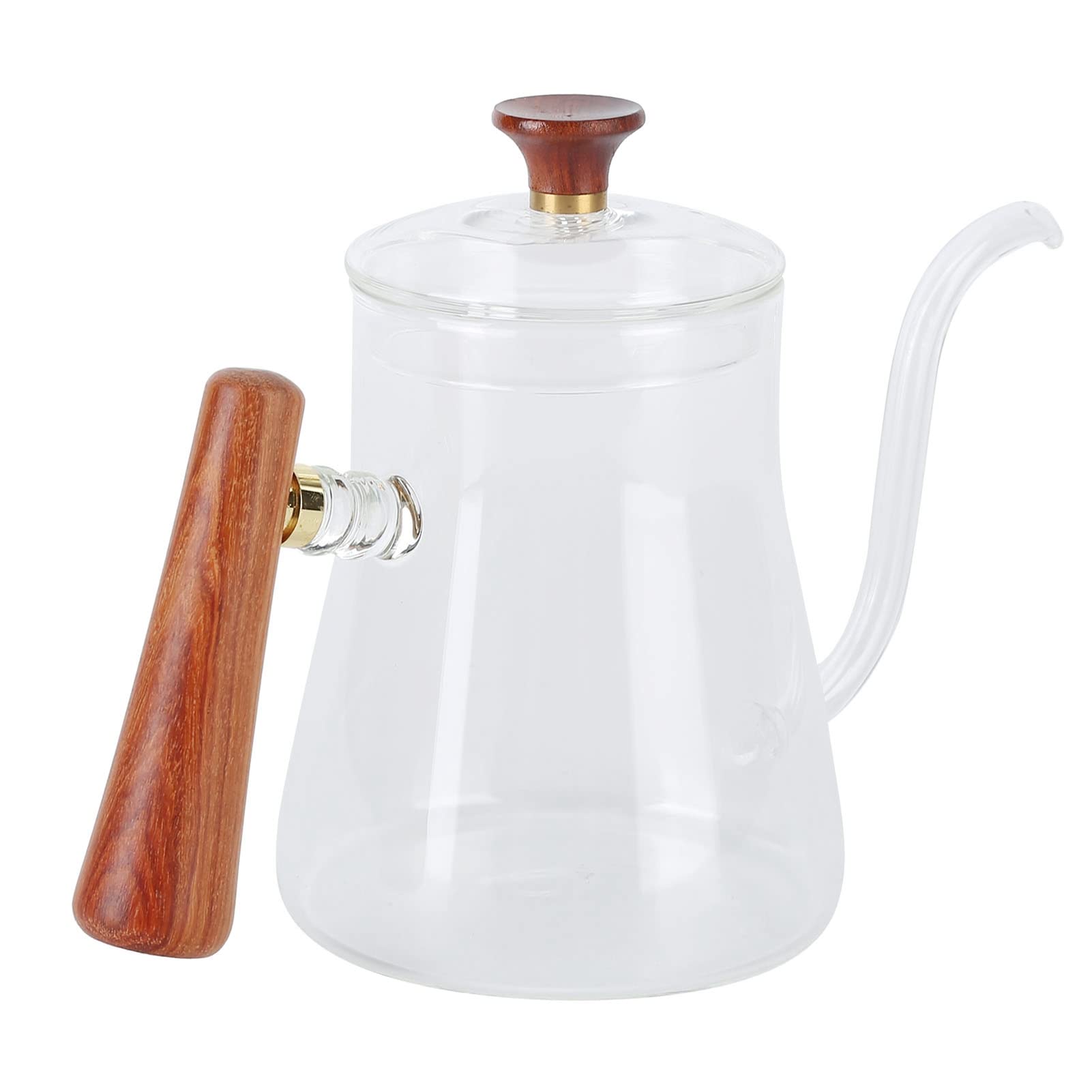 Kaffeekessel mit Schwanenhals, zum Übergießen aus Borosilikatglas, hitzebeständig, mit rundem, holzisoliertem Griff für Heim-Baristas und Kaffee-Enthusiasten (350 ml)