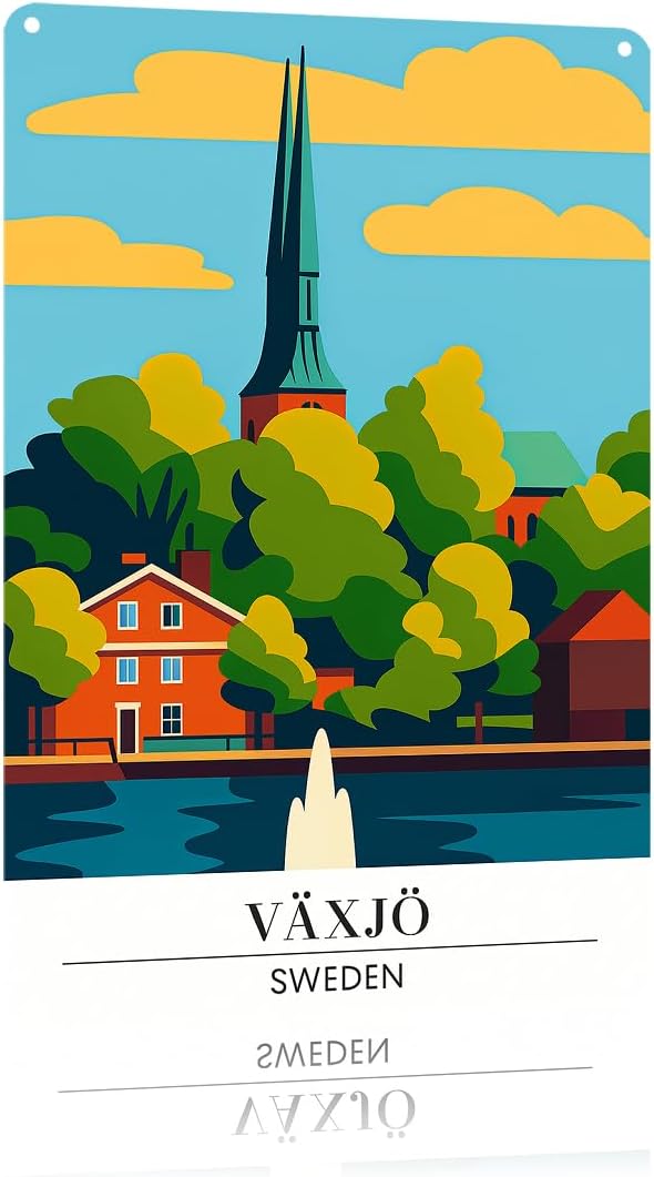 VäXjö Sweden Wall Decor Retro Metal Sign Poster for Garage Man Cave Bathroom Bedroom Farm Inspirational Popular Wall Art 8x12 Inch Signs Posters