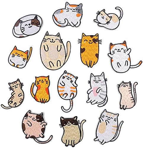 Embroidery Patches,Cute Cat Iron On DIY Decorative Applique Stickers for Clothing Jeans Bag Jackets Socks Shoes (15pcs)