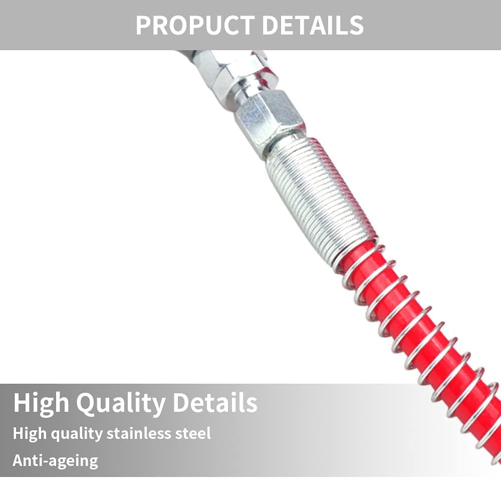 50ft 1/4inch Airless Paint Sprayer Hose Flexible Fiber Tube Spray Paint 4350 PSI Working Pressure Universal Airless Sprayer Hose Fittings with Hose Protector Coil Spring for Outdoor,Yard, Farm