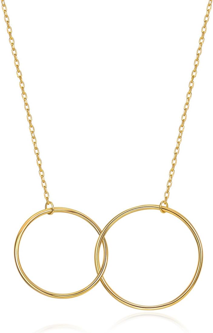 Mother Daughter Necklace Gold Plated 925 Sterling Silver Interlocking Infinity Double Circle Necklace for Mothers Day Jewelry Gift