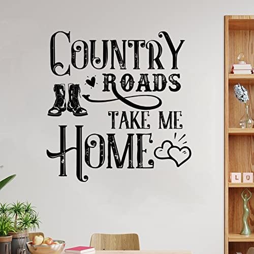 Yinrune Country Roads Take Me Home Vinyl Wall Decals Peel and Stick Wall Murals Classic Quotes Wall Art Stickers Farmhouse Decor for Bedroom Living Room Classroom Office 24 Inch