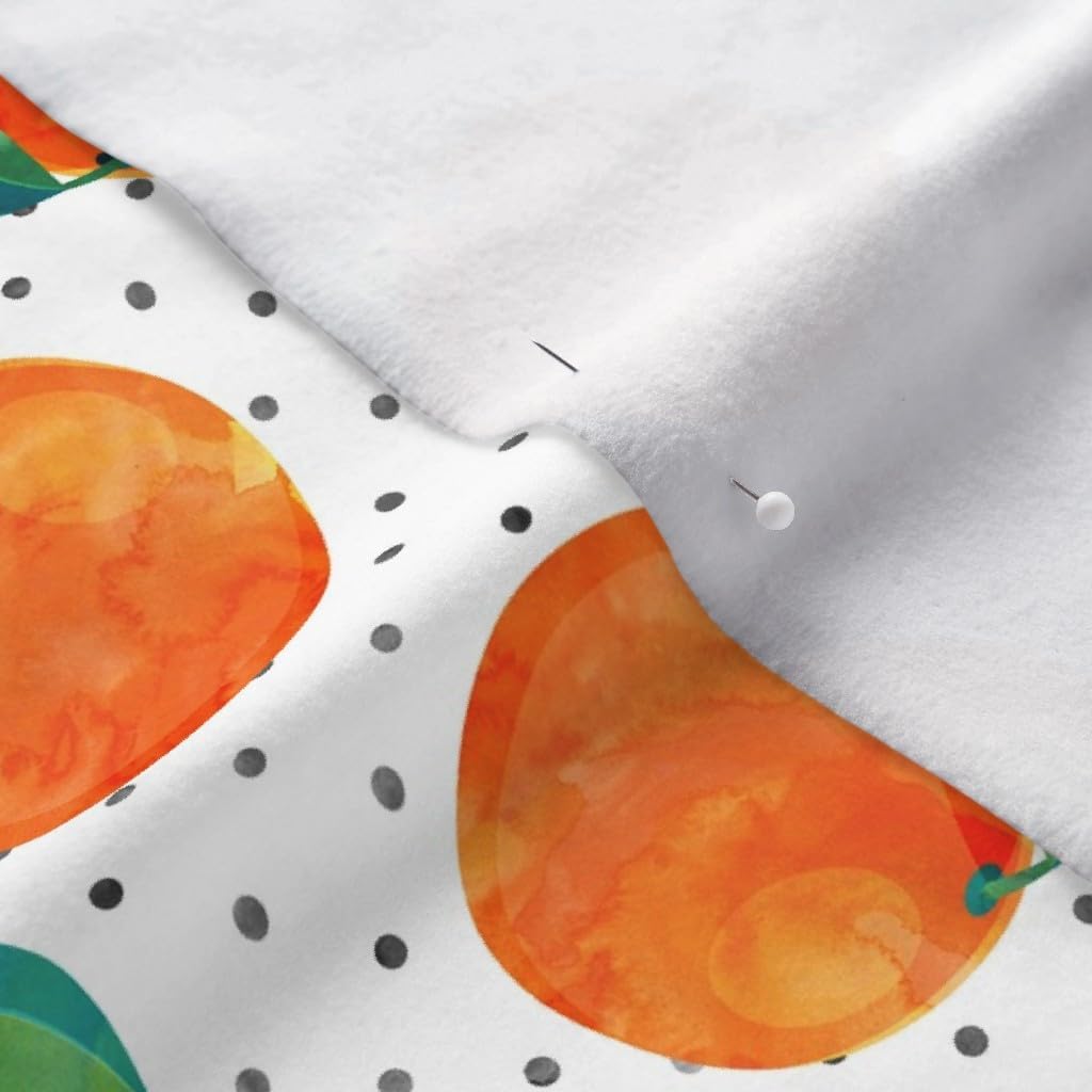 Spoonflower Fabric - Watercolor Clementine Polka Dots Oranges Fruit Kitchen Printed on Polartec(R) Fleece Fabric by The Yard - Sewing Blankets Loungewear and No-Sew Projects