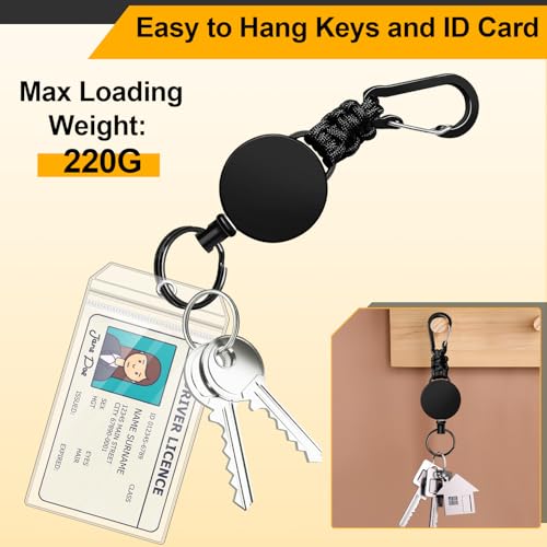 Schlüsselanhänger Ausziehbar, 4 Stücke Schlüsselband Ausziehbar, Einziehbarer Schlüsselanhänger Ausweis Jojo mit 60cm Stahldrahtseil (Schwarz + Armeegrün + Blau + Orange-Schwarz)