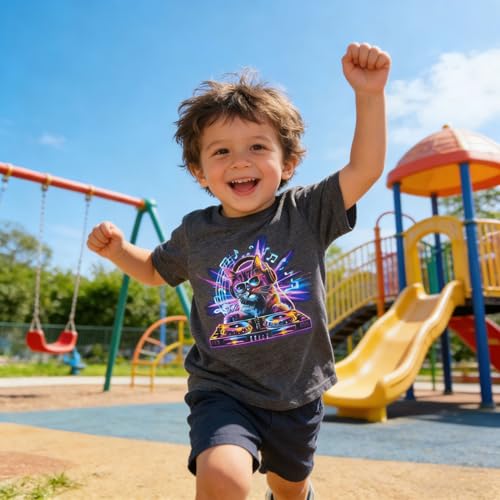 Funnycokid Toddler Boys Shirts Size 5 6 T-Shirts Kids Tops Tees Graphic Short Sleeve Gray Neon Cat 5-6 Years - image 6