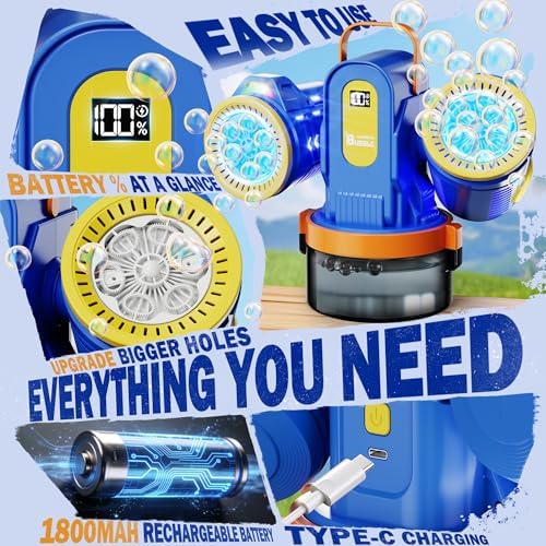 Dual-Engine Bubble Machine with Auto Rotation & RGB Lights & Remote Control,1800mA Type-C Rechargeable,700mL Tank,Bubble Maker for Kids, Party, Wedding, Backyard Outdoor Toy - 1