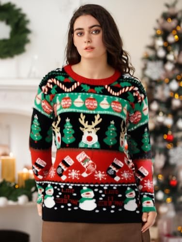 Image of v28 Varied Ugly Christmas Sweater for Women Merry Reindeer Shirt Knit Sweaters