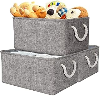 AivaToba Grey Storage Box Large, 3 Pcs Fabric Storage Basket with Handles, Waterproof Foldable, Storage Cube Boxes Home Organizer for Toys, Clothes, Office Products and Other Sundries