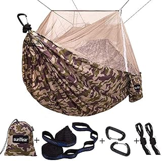 Single & Double Camping Hammock with Mosquito/Bug Net, 10ft Hammock Tree Straps