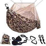 Single & Double Camping Hammock with Mosquito/Bug Net, 10ft Hammock Tree Straps and Carabiners, Easy Assembly, Portable Parachute Nylon Hammock for Camping, Backpacking, Survival, Travel & More