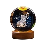 3D Cat Figurine Crystal Ball Lamp, Cat-Light Lamp ​with Wooden Base, Gifts for Cats Lovers, Stuff for Animal Lovers, Birthday Christmas Mothers Day Temed Items for Women Lovar