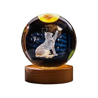 3D Cat Figurine Crystal Ball Lamp, Cat-Light Lamp ​with Wooden Base, Gifts for Cats Lovers, Stuff for Animal Lovers, Birthday Christmas Mothers Day Temed Items for Women Lovar