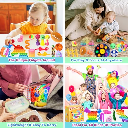 Chennyfun Stressabbau Spielzeug Set, 80Pcs Sensory Zappeln Anti Stress Spielzeug-Infinity Cube Sensorisches, Einhorn Fidget Toys Für Kinder Und Angst Mit Angstlust, Autismus Und ADHS