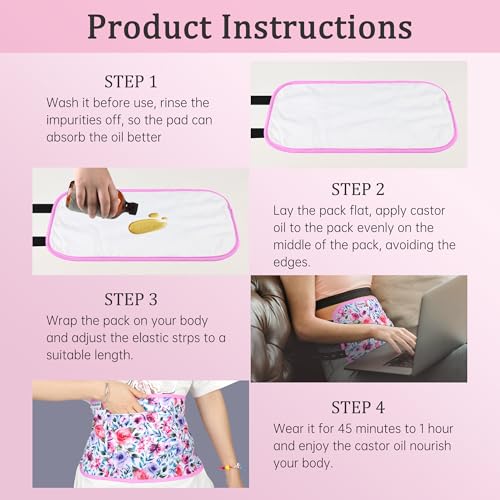 Image of Reusable Castor Oil Pack Wrap for Liver Detox, Castor Oil Wrap for Stomach Less Mess, Elastic Strap Machine Washable Anti Oil Leak 2pcs，Flower