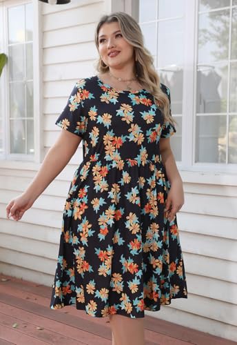 Image of Nemidor Women Plus Size Casual Dress Midi Flt Flare Pocket