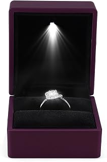 Yosoo LED Lighted Ring Box Earring Ring Gift Case Wedding Ring Jewelry Display Packaging Organizer Storage Holder for Engagement Wedding Gift ()