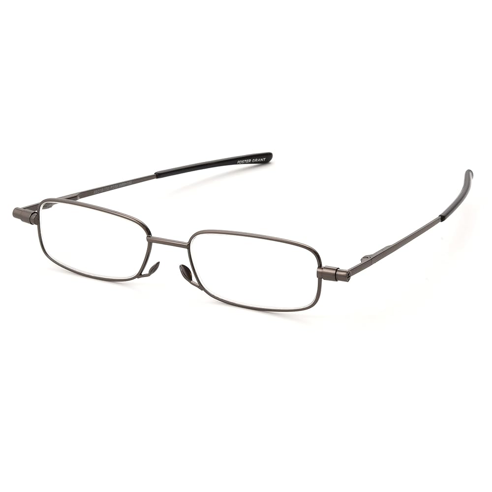 Foster Grant unisex adult Gavin Fold Flat Reading Glasses, Gunmetal/Transparent, 48 mm US