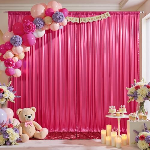 Image of 10x10 ft Wrinkle Free Hot Pink Sequin Backdrop Curtain for Parties-Thick Not Fall-Off Glitter Fuchsia Backdrop Drapes-2 Panels 5x10ft Shimmer Photo Back Drop Cloth for Wedding Birthday Photography