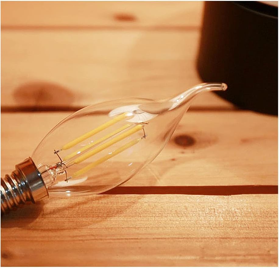 GreyWings E14 C35 Tail LED Bulb 4W, Amber Glass Flame Tip Candle Lamp, Small Screw (E14) Holder, Decorative White Light for Chandeliers & Wall Lights, Pack of 1