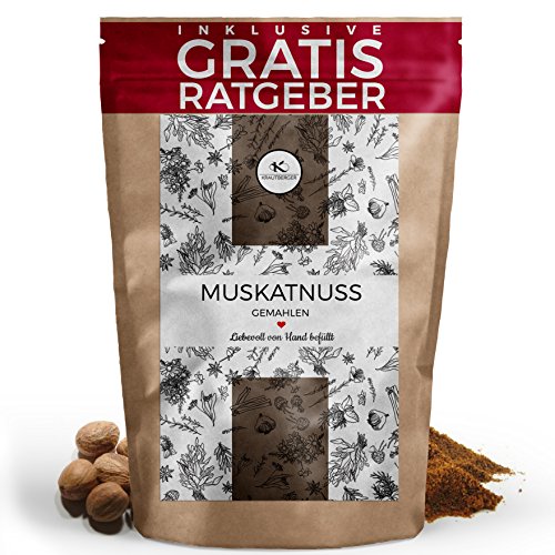 Muskatnüsse gemahlen 100g I Muskatnusspulver original aus Indonesien inkl. gratis Ratgeber I hochwertiges Gewürz in Premium Qualität Muskatgewürz
