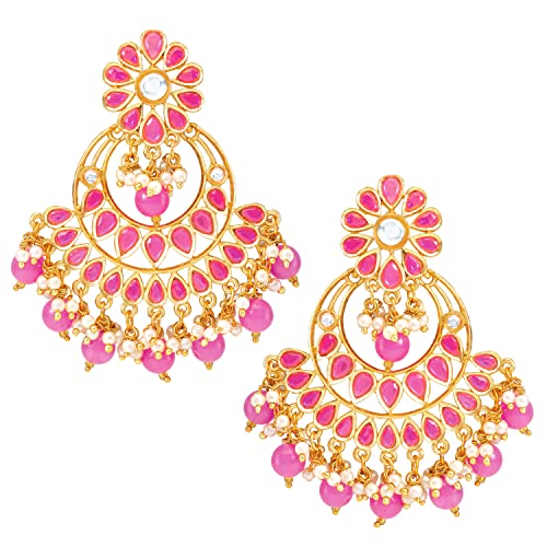 Peora Gold Plated Studded Chandbali Dangle Fashion Earrings for Women (Rani Pink) (B09C8S2JBK) Amazon Price History, Amazon Price Tracker