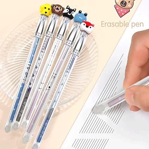 MAX COOK 8 Pcs Erasable Pens Black 0.5mm Rub Out Pens Rollerball Pens Cute Cartoon Animal Friction Pens for School Office Stationery Students Gift