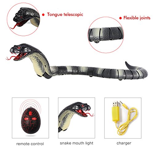 Greatstar Remote Control Snake Toy for Kids 17.5 Inch RC Rechargeable Realistic Cobra Snake King Naja Pranks Toy for Christmas Hallowene Gift (Black)
