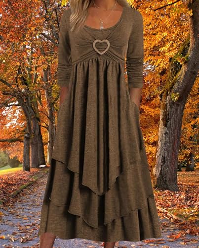 Womens Wedding Guest Maxi Dresses 2024 Fall Swing Ruffle Dress Irregular Hem A Line Flowy Long Sleeve Tiered3