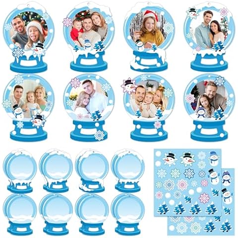 Dianelhall 24 Sets Winter Picture Frame Craft Kit Christmas Winter Photo Frame Crafts Winter Snow Globe Picture Frames with Snowflake Stickers for Winter Christmas Classroom Holiday Party Activities Cover