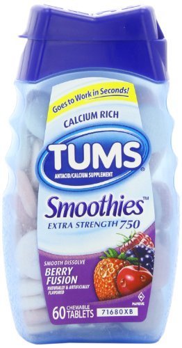 TUMSSmoothies Smooth Dissolve Extra Strength 750 Berry Fusion - 750 mg - 60 Chewable Tablets Pack of 4