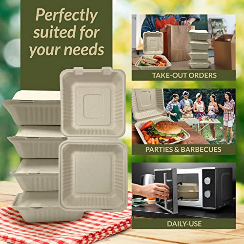 Reli. Compostable Clamshell To-Go Containers (90 Pack), 8X8 Inch | 1 Compartment | Disposable Take Out Food Containers/To Go Boxes | Biodegradable To Go Containers | Bagasse Clam Shell | Brown 8X8 #TOP4