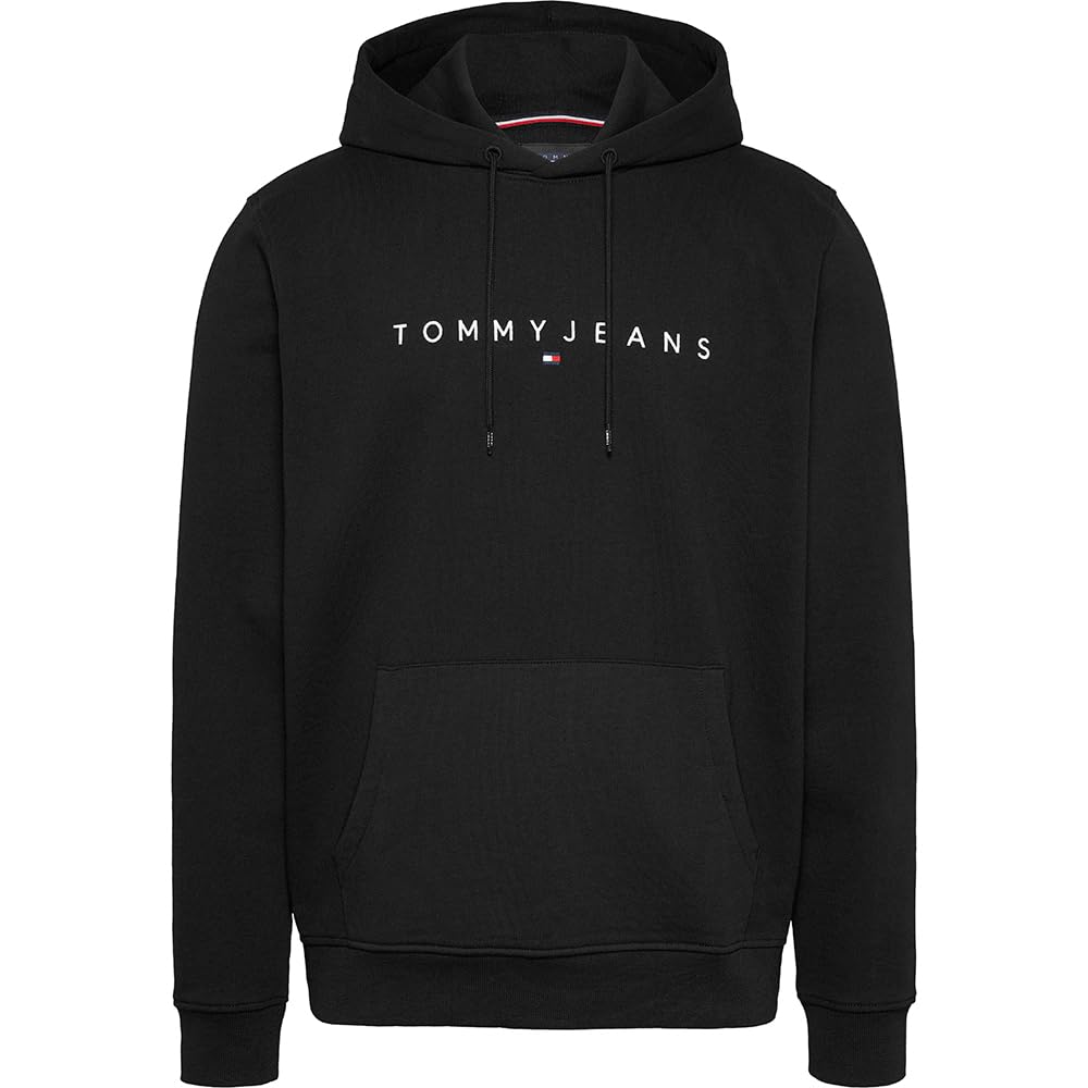Tommy Jeans Mens Tjm Reg Linear Logo Ext Dm0dm20746bds004 Pullover Hoodie, Black (Black), L UK