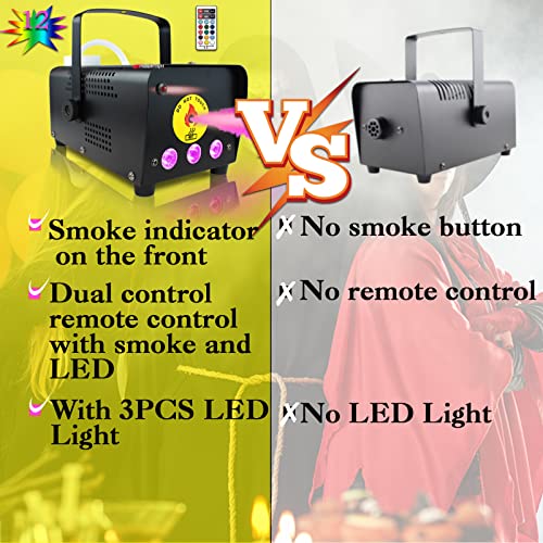 Imone Fog Machine With Lights 500W Smoke Machine Christmas Halloween 12 Color Lights Effect With Wireless Remote Control Automatic Portable Outdoor For Parties & Stage (3 Led Lights) #TOP3