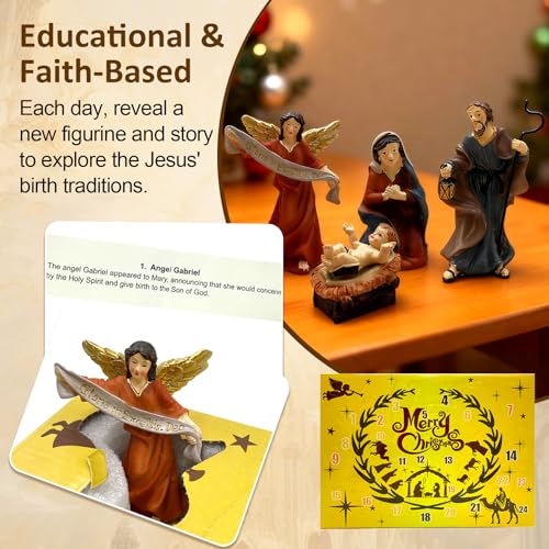 Twirleternity Nativity Advent Calendar 2025 (with Christmas Story Cards) (24PCS Resin Nativity Scene Figurines Set) (Best Christmas Gifts 2025 for Kids) 24 Days Countdown Calendar for Christmas Decor — view 2