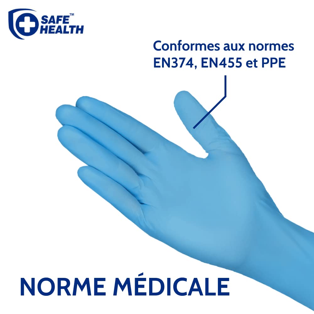 Safe Health Blue Nitrylowe rękawice testowe S małe | Zestaw 1000 rękawiczek | Bez proszku - lateksu | Jednorazowe palce | Żywność-Tatuaż - pielęgnacja medyczna-Czyszczenie | 3,5 Mil