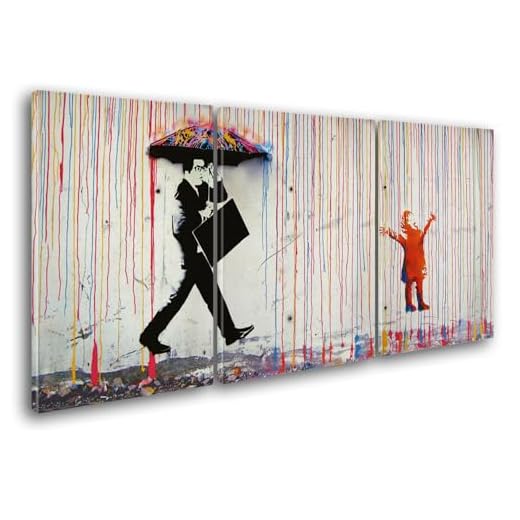 Giallobus - Cuadros de Gran Formato XXL - Banksy - Arte Callejero - Lluvia de Colores - Lienzo - 218x100cm | 3pcs. x 70x100cm - Cuadros Modernos