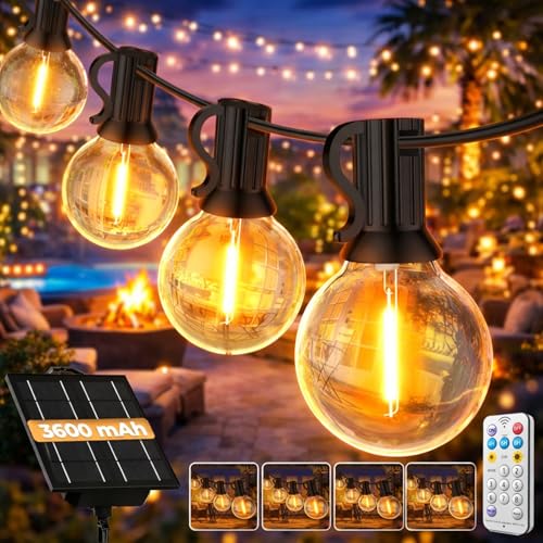 JDM Group - Guirnalda Luces Exterior Solar, de 16.7M/54.7Ft. Con 30+1 Bombillas Solares Led G40, Inastillables e Impermeables, batería de 3600mAh - 8 Modos, para Jardin, Terrazas y Fiestas.