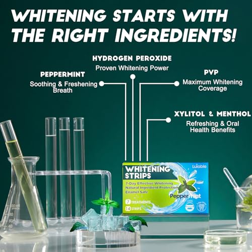 Image of Teeth Whitening Strips for Tooth White: Professional Dentist Formulated Teeth Whitener Enamel-Safe Non-Slip 14 Strips 7 Treatments (14 Count (Pack of 1), Peppermint)