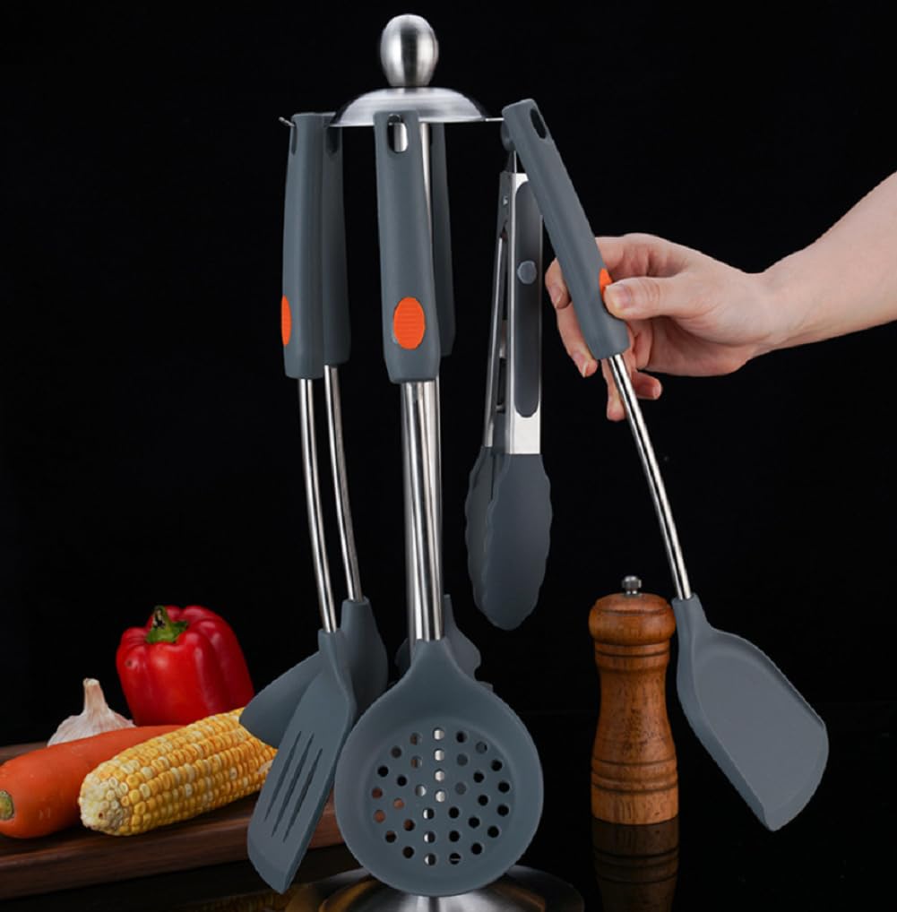 Küchenhelfer Set, 5 Stück Silikon Pfannenwender Kochlöffel Set, Hitzebeständig Küchenutensilien Set Mit Edelstahlgriff, Gesund & Spülmaschinenfest