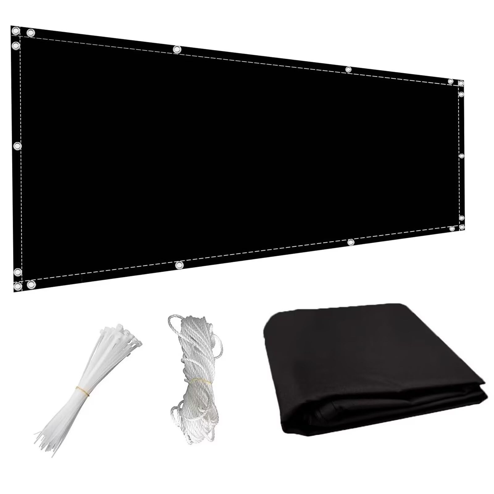 Ludamrn Balcony Protect Privacy Screens For Apartments 65x100cm,Balcony Privacy Cover Weatherproof Polyester Wind And Uv Protection With Eyelets, Nylon Cable Ties And Cord-Black