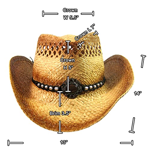 Image of SILVERFEVER Straw Cowboy Hat Cowgirl Hats Men Women Sun Hat Sombreros Vagueros Classic Western Accents Sombreros