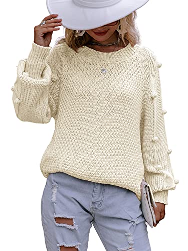 Miessial Women's Cute Oversized Crewneck Pullover Sweater Loose Chunky Knit Sweater Jumper Tops Cream 4-6 Miessial Women's Cute Oversized Crewneck Pullover Sweater Loose Chunky Knit Sweater Jumper Tops Cream 4-6
